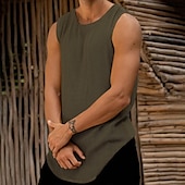cheap Tank Tops-Male Camis Sleeveless Scoop Neck Summer Solid / Plain Color Yellow Dark Green Khaki Top Tee for Men