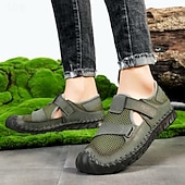 abordables Sandalias casuales-Zapatos casuales con velcro de malla verde oliva para hombre, ligeros y deportivos, adecuados para senderismo, caminatas y aventuras al aire libre.