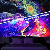 cheap Blacklight Tapestries-Blacklight Tapestry UV Reactive Glow in the Dark Glow Party Neon Arty Woman Psychedelic Trippy Misty Hanging Tapestry Wall Art Mural for Living