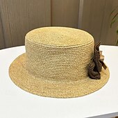 levne Party klobouky-Klobouky Doplňky do vlasů akryl / bavlna Sláma Slamák Sluneční klobouk Dovolená Plážové Elegantní Romantické S Mašle Čistá Barva Přílba Pokrývky Hlavy