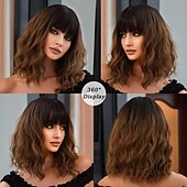 halpa Synteettiset trendikkäät peruukit-peruukki otsatukkailla pehmeät lyhyet bob-peruukit naisille synteettiset olkapituiset naisten aaltoilevat peruukit halloween-asuihin cosplay päivittäin