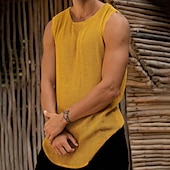 cheap Tank Tops-Male Camis Sleeveless Scoop Neck Summer Solid / Plain Color Yellow Dark Green Khaki Top Tee for Men