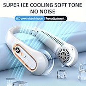 olcso Ventilátorok-Digitális Kijelzőjű Nyak Ventilátor – Hordozható 5-sebességű USB Újratölthető Légkondicionáló Kültéri Használatra