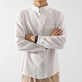 economico Casual da lavoro-Per uomo Camicia in cotone e lino Camicia con colletto cinese Camicia con colletto alla coreana Semplice Vacanza Nero Bianco Verde militare Manica Lunga Colletto alla coreana Abbigliamento Tasca