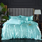 economico Set copripiumino-Set copripiumino rinfrescante 3 pezzi lenzuolo rinfrescante set biancheria da letto in raso di seta di lusso con più colori set copripiumino morbido tinta unita 1 copripiumino 2 federe