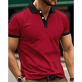 cheap Men&#039;s Classic Polo-Men&#039;s Golf Shirt Golf Polo Work Casual Lapel Short Sleeve Basic Modern Color Block Patchwork Button Spring &amp; Summer Regular Fit Wine Navy Blue sky blue Gold Beige Coffee Golf Shirt