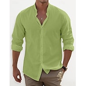 voordelige Klassiek-Voor heren Overhemd Overhemd met bandkraag Zomer overhemd Strand Kleding Overhemd met knopen Effen Casual Dagelijks Zwart Wit Blozend Roze blauw Lange mouw Band Kraag Lente zomer Kleding