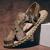 cheap Casual Sandals-Men&#039;s Brown Leather Sandals with Adjustable Strap and Stylish Stitching – Comfortable and Durable for Casual Outings, Beach and Everyday Wear