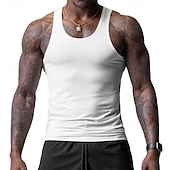 preiswerte Fitness Tank-Tops-Herren Tank Top Weste Unterhemd Ärmelloses Shirt Ärmellos Rundhalsausschnitt Frühling &amp; Sommer Einfach Mode Designer Basic Urlaub Straße Ausgehen Schwarz Weiß Wein Top T-Shirt für Herren