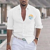 economico Vacanza-Per uomo Camicia Camicia in lino e cotone Camicia in cotone bianco Maglietta informale Solari Informale Giornaliero Nero Bianco Rosa Grigio Manica lunga Collo ripiegabile Estate Abbigliamento