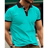 cheap Men&#039;s Classic Polo-Men&#039;s Golf Shirt Golf Polo Work Casual Lapel Short Sleeve Basic Modern Color Block Patchwork Button Spring &amp; Summer Regular Fit Wine Navy Blue sky blue Gold Beige Coffee Golf Shirt