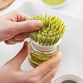 baratos Utensílios para o Lar-escova de limpeza de pressão multifuncional, esponja de distribuição automática de líquidos escova de prato: purificador de panela de cozinha com óleo antiaderente com dispensador de detergente