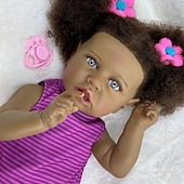 cheap Dolls-22 inch Black Dolls Reborn Doll Baby &amp; Toddler Toy Doll Reborn Baby Doll Baby Baby Girl African Doll Reborn Baby Doll Saskia Newborn lifelike Gift Hand Made Non Toxic Vinyl W-05022 with Clothes and