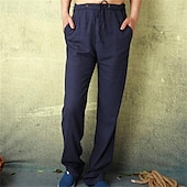 cheap Home-Men&#039;s Linen Pants Trousers Summer Pants Beach Pants Pocket Drawstring Elastic Waist Plain Comfort Breathable Vacation Daily Holiday Hawaiian Boho ArmyGreen Black