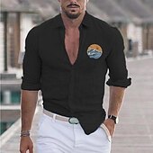 economico Vacanza-Per uomo Camicia Camicia in lino e cotone Camicia in cotone bianco Maglietta informale Solari Informale Giornaliero Nero Bianco Rosa Grigio Manica lunga Collo ripiegabile Estate Abbigliamento