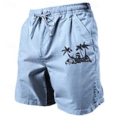 cheap Classic-Coconut Tree Men&#039;s Cotton Linen Shorts Summer Hawaiian Shorts Beach Shorts Print Drawstring Elastic Waist Breathable Soft 20% Linen Shorts Casual Daily Holiday Streetwear