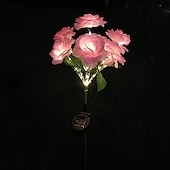 abordables Éclairage paysager-Lampe solaire à LED 7 têtes, simulation solaire, fleur de rose de la Saint-Valentin, lumière de jardin étanche, 42 LED, simulation de fleur, éclairage extérieur de cour, villa, parc, pelouse, allée, décoration de paysage, 1/2 pièces
