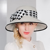 cheap Fascinators &amp; Hats-Hats Fiber Bucket Hat Floppy Hat Straw Hat Wedding Tea Party Elegant Wedding With Bowknot Ribbons Headpiece Headwear