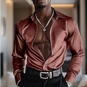 abordables Camisa de Satén para Hombre-Hombre Camisa de raso Camisa para Vestido Abotonar la camisa Cachemir Vacaciones Diario Negro Amarillo Rojo Azul Piscina Manga Larga Cuello Vuelto Otoño Primavera verano Ropa Abotonar