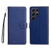 Недорогие Чехлы для Samsung-телефон Кейс для Назначение SSamsung Galaxy S24 S23 S22 S21 S20 Ultra Plus FE A54 A34 A14 S25 Ультра Кошелек для карт Магнитный Полная защита тела с ремешком на запястье Ретро ТПУ Кожа PU