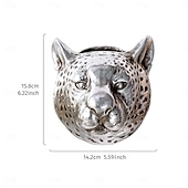 tanie Wazony i kosze-dekoracja ścienna w stylu vintage z głową lamparta w kolorze złotym i srebrnym, powierzchnia z folii w kolorze złotym i srebrnym, wiszący na ścianie wazon na kwiaty i schowek, kreatywna, słodka sztuka