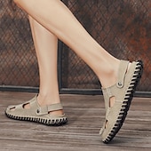 baratos sandálias de exterior-Homens Sandálias Sandálias rasas Sandálias De Moda Chinelos ao ar livre sapatos feitos à mão Caminhada Casual Estilo Praia Diário Escritório e Carreira Pele Napa Tecelagem voadora Respirável