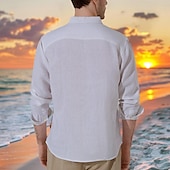 preiswerte Herren Elite Hemden-100% Leinen Herren Hemd Leinenhemd Strandhemd Knopfhemd Weiß Langarm Einfach Revers Frühling &amp; Herbst Urlaub Täglich Bekleidung