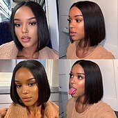 baratos Perucas de seda frontais de cabelo natural-Bob peruca de cabelo humano 13x4 hd peruca dianteira do laço 150 densidade sem cola pré arrancado com cabelo do bebê curto bob perucas para mulher