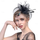 billige Coiffer-fascinators Hatter Hodeplagg organza Fedora Solhatt slørhatt Hesteløp cocktail Elegant Retro Rød Med Fjær Ren Farge Hodeplagg Hodeplagg
