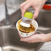 baratos Utensílios para o Lar-escova de limpeza de pressão multifuncional, esponja de distribuição automática de líquidos escova de prato: purificador de panela de cozinha com óleo antiaderente com dispensador de detergente