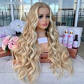 abordables Pelucas delanteras del cordón de cabello natural-Peluca Cabello virgen sin procesar Cierre 4x13 Cabello Brasileño Ondulado Rubio Múltiples colores Parte libre Mujer Densidad 130% 150% con pelo de bebe Pelo reflectante / balayage 100% Virgen