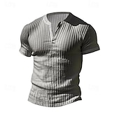 cheap Casual Henley Tee-Men&#039;s Button T Shirt T Shirt Henley Shirt Tee Short Sleeve V Neck Spring &amp; Summer Plain Pit Strip Fashion Designer Basic Vacation Street Going out Wine Black White Top Tee for Men