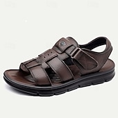 halpa Mekko sandaalit-Miesten Sandaalit Sporttiset sandaalit Vapaa-aika Italialainen täysjyväinen lehmännahka Hengittävä Mukava Liukumaton Tarranauha Loaferit Musta Kahvi