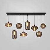 voordelige Eilandlichten-led kroonluchter eilandlicht 1/3/6/8/10/12 hoofden warm licht 25cm nordic restaurant creatieve persoonlijkheid lange lijn gerookte glazen lampen eetkamer woonkamer 110-240v