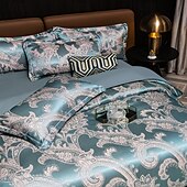 billige Dynetrekk sett-3 stk kjølende dynetrekk elegant damast stoff jacquard dynetrekk sett 3-delt dynetrekk sateng sengetøy sett fullt dynetrekk putevar(1 dynetrekk 2 putevar)