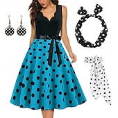 cheap Outfits-Polka Dots Retro Vintage 1950s A-Line Dress Swing Dress Flare Dress Polka Dot Women&#039;s Party / Evening Bachelorette Party Adults&#039; Dress Earrings Headband