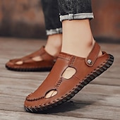 baratos sandálias de exterior-Homens Sandálias Sandálias rasas Sandálias De Moda Chinelos ao ar livre sapatos feitos à mão Caminhada Casual Estilo Praia Diário Escritório e Carreira Pele Napa Tecelagem voadora Respirável