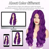abordables Perruques de carnaval-auburn blonde violet vert bleu perruque longues perruques ondulées pour les femmes partie centrale cosplay perruque longue perruques synthétiques bouclées perruques violettes pour les femmes