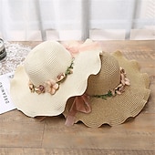 cheap Bucket Hat-Women&#039;s Hat Sun Hat Portable Sun Protection Outdoor Holiday Beach Flower Pure Color