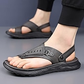 cheap Vacation Sandals-Men&#039;s Leather Sandals Slippers &amp; Flip-Flops Retro Walking Casual Daily Vacation Beach Comfortable Slip-on Shoes Yellow Gray