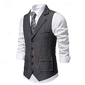 abordables Gilets-Homme Gilet Usage quotidien Vacances Sortie Rétro Vintage Mode Printemps &amp; Automne Bouton Polyester Confortable Plein Boutonnage Simple Revers Standard Marine foncé Gris foncé Café Gilet