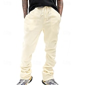 お買い得  ストレートレッグ-男性用 スウェットパンツ ズボン カジュアルパンツ ドローストリング 弾性ウエスト まっすぐな足 平織り 履き心地よい スポーツ・アウトドア 日常 ファッション カジュアル ブラック ピンク マイクロエラスティック