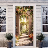 billige Dørdeksler-valentinsdag hage bue blomster dørdeksler veggmaleri dekor dør billedvev dør gardin dekorasjon bakteppe dør banner avtakbar for inngangsdør innendørs utendørs hjemmerom dekorasjon gårdshus dekorasjon