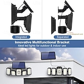 baratos Luzes de rua-holofotes solares sensor de movimento externo 300 led 5 cabeças sensor de movimento movido a energia solar com controle remoto do anoitecer ao amanhecer 3 modos de iluminação
