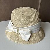 ieftine Pălării Party-Palarie Veșminte de cap Poliester Paie Clop Paie Căciulă Palarie de soare Casual Concediu Elegant Retro Cu Funde Culoare Pură Diadema Articole Pentru Cap