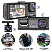 baratos DVR para automóveis-tacógrafo de três lentes com visão noturna de alta definição imagem traseira da frente e traseira do carro