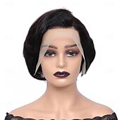 economico Parrucche lace front capelli veri-parrucca pixie cut parrucca bob diritta corta capelli umani 13x4x1 parte t parrucche anteriori in pizzo pixie cut per donne nere