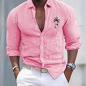 Men's Shirt Linen Shirt Cotton Linen Shirt White Cotton Shirt Minimalist Aloha Shirt Casual Shirt Coconut Tree Vacation Hawaiian Black White Pink Gray Long Sleeve Lapel Spring & Fall Clothing Apparel 12