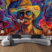 economico Arazzi Blacklight-arazzo a luce nera reattivo ai raggi UV fosforescente festa fluorescente al neon mucca occidentale uomo psichedelico trippy nebbioso arazzo appeso arte murale per soggiorno camera da letto