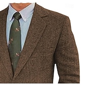  Herren Tweed Fischgrät Blazer Retro Vintage Jacke Winter Regular Übergröße Einreihig Zwei Knöpfe Braun Schwarz Blau